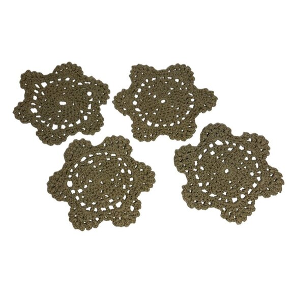 Handcrafted Brown Crochet Doilies 3.5" Set Of 4 Decorative Vintage-Inspired Desi - Picture 1 of 4